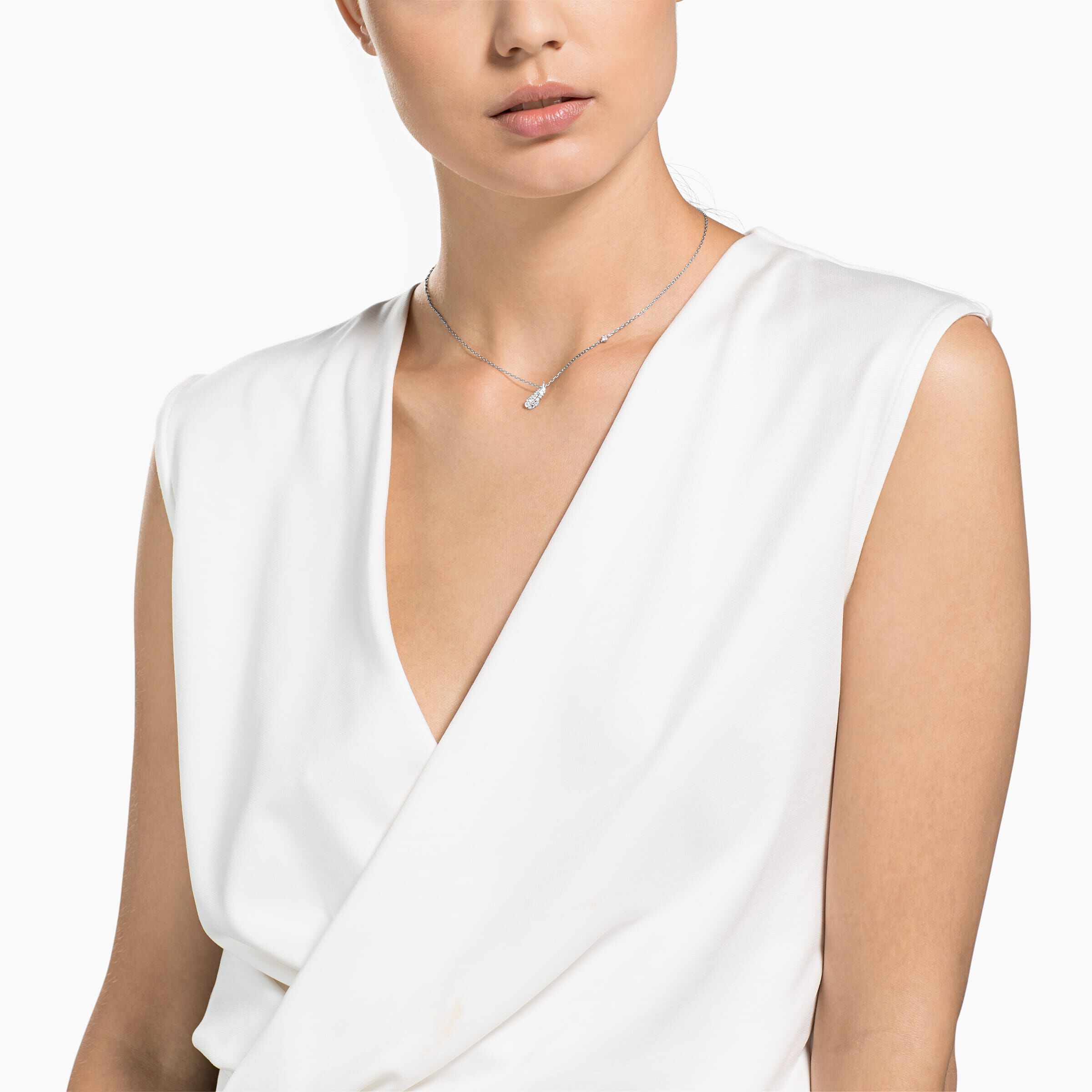 swarovski عقد naughty، على شكل ريشة، لون أبيض، طلاء روديوم