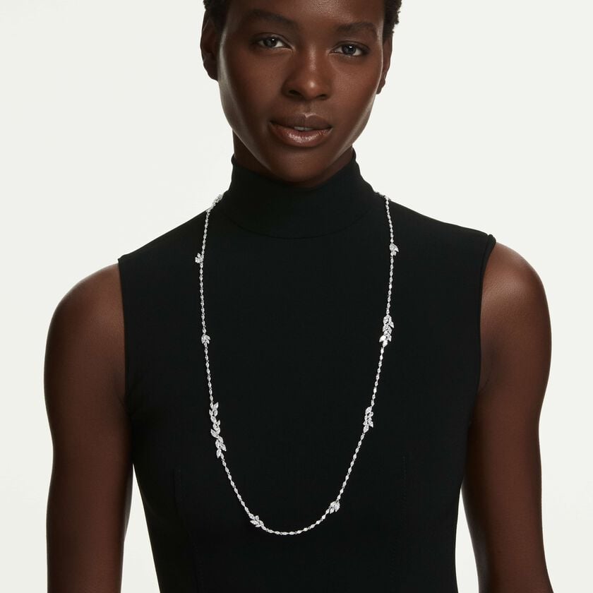 swarovski عقد متعدد الخيوط mesmera، قطع ماركيز، لون أبيض، طلاء روديوم