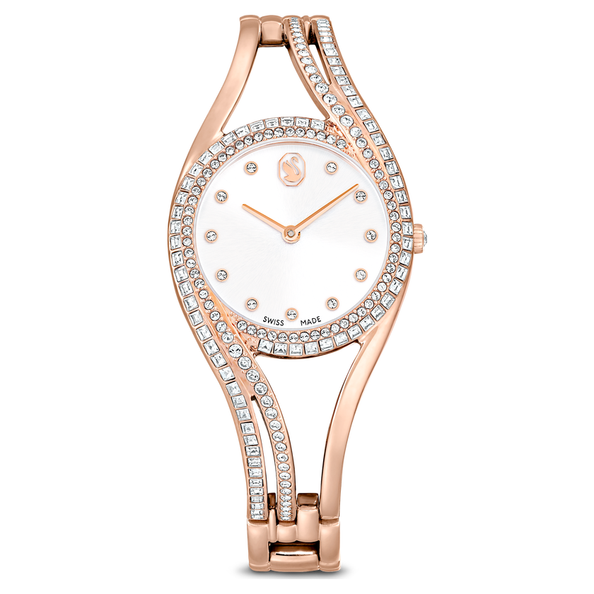 swarovski ساعة hyperbola bangle، سويسرية الصنع، سوار معدن، طلاء ذهبي وردي، لمسة نهائية باللون الذهبي الوردي