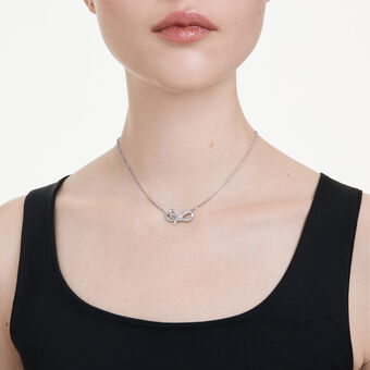 swarovski قلادة lifelong، أحجار كريستال صغيرة متراصة، شكل أنشوطة، لون أبيض، طلاء روديوم
