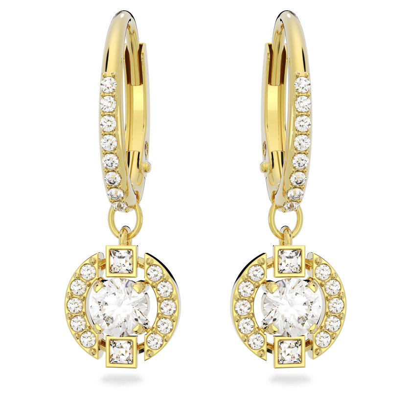 swarovski أقراط متدلية sparkling dance من سواروفسكي، قطع مستدير، لون أبيض، طلاء باللون الذهبي