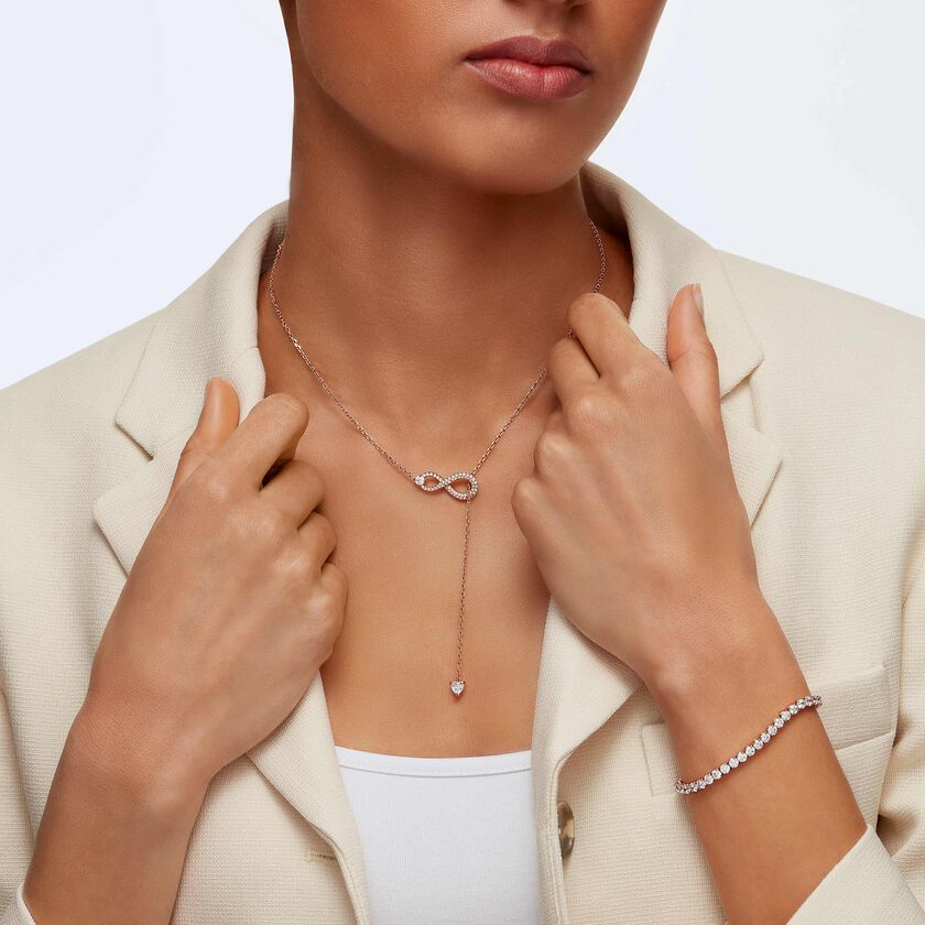 عقد swarovski inifinity على شكل حرف y، لون أبيض، طلاء ذهبي وردي
