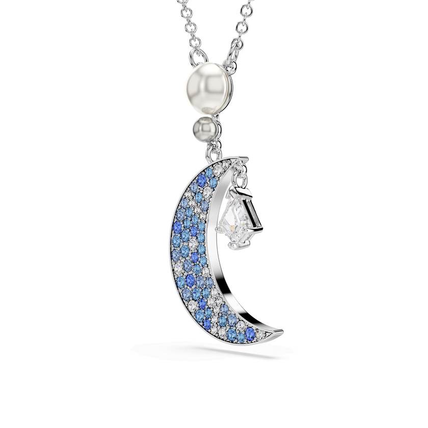swarovski قلادة symbolica، قطع مُستدير، قمر، لون أزرق، طلاء روديوم