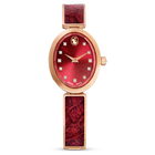 ساعة يد Crystal Rock Oval، صناعة سويسرية، سوار معدني، لون أحمر، لمسة نهائية بلون ذهبي وردي