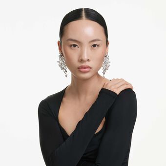 swarovski أقراط constella، لآلئ كريستال، قطع مستدير، لون أبيض، طلاء روديوم