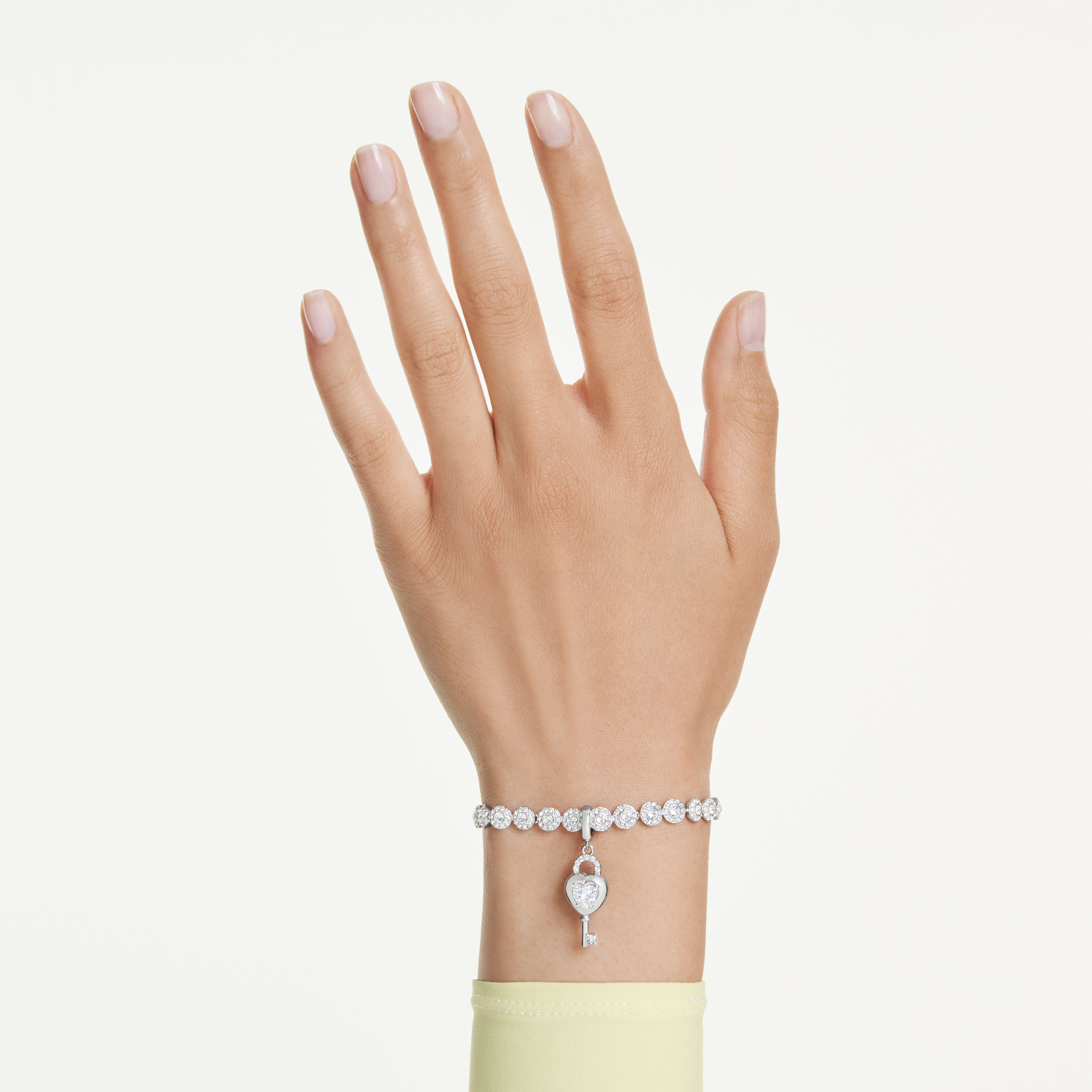 swarovski حلية idyllia، قطع متنوع، شكل قلب ومفتاح، لون أبيض، طلاء روديوم