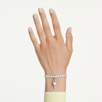 swarovski حلية idyllia، قطع متنوع، شكل قلب ومفتاح، لون أبيض، طلاء روديوم