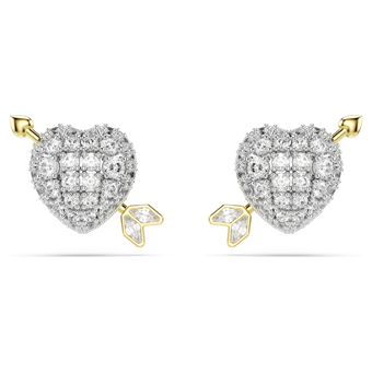 swarovski أقراط دبوسية idyllia، قطع متنوع، شكل قلب وسهم، لون أبيض، لمسة نهائية من معادن مختلطة