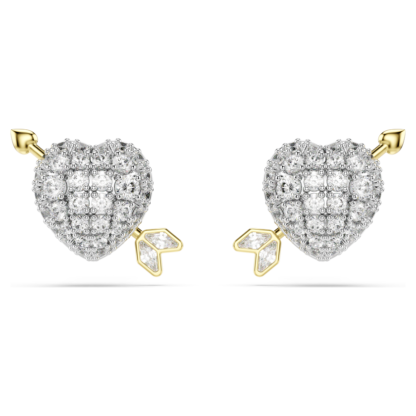 swarovski أقراط دبوسية idyllia، قطع متنوع، شكل قلب وسهم، لون أبيض، لمسة نهائية من معادن مختلطة