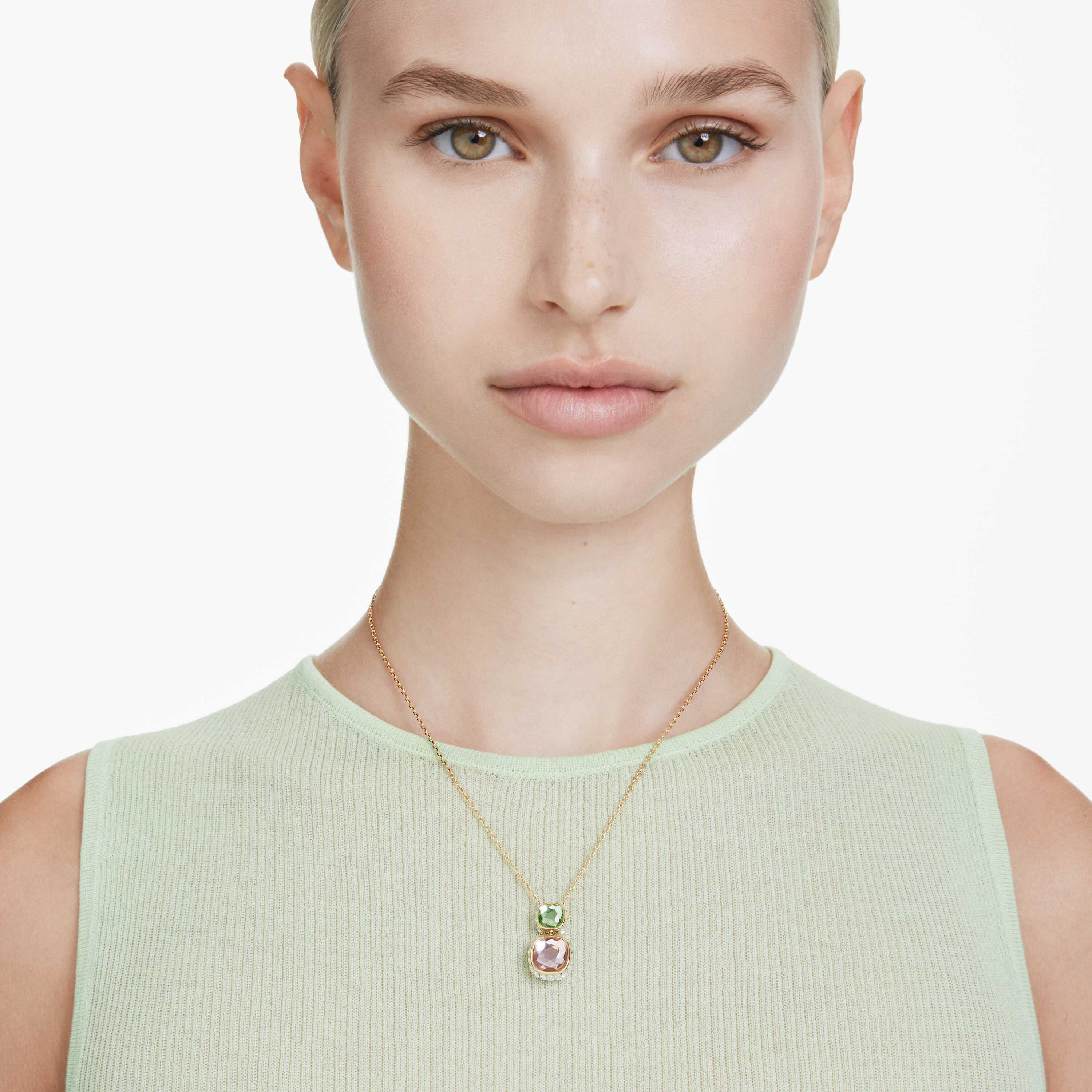 swarovski قلادة chroma، قطع على شكل وسادة، ألوان متعددة، طلاء باللون الذهبي