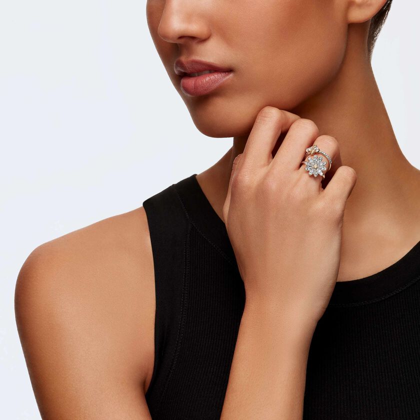 swarovski مجموعة خواتم eternal flower، لون أصفر، لمسة نهائية من معادن مختلطة