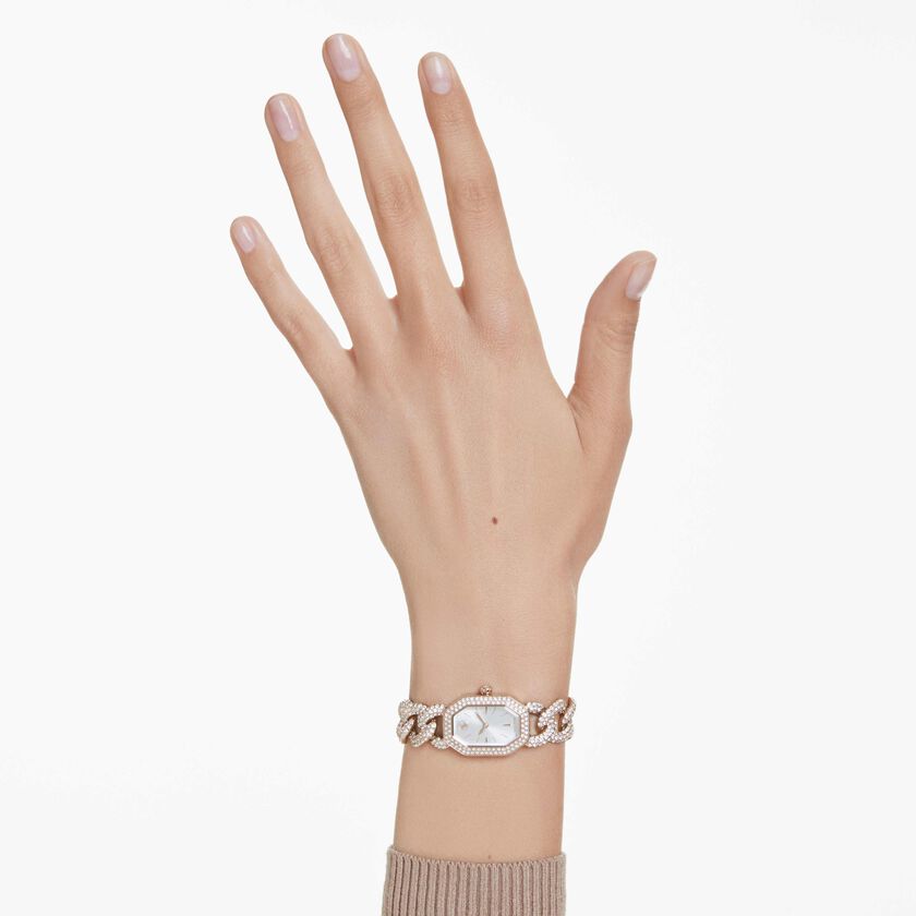 swarovski ساعة يد dextera chain، صناعة سويسرية، سوار كريستال، لون أبيض، لمسة نهائية بلون الشامبانيا الذهبي