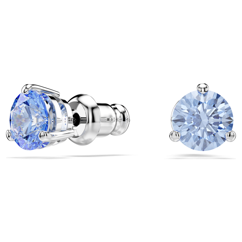 swarovski أقراط دبوسية solitaire، لون أزرق فاتح، طلاء روديوم