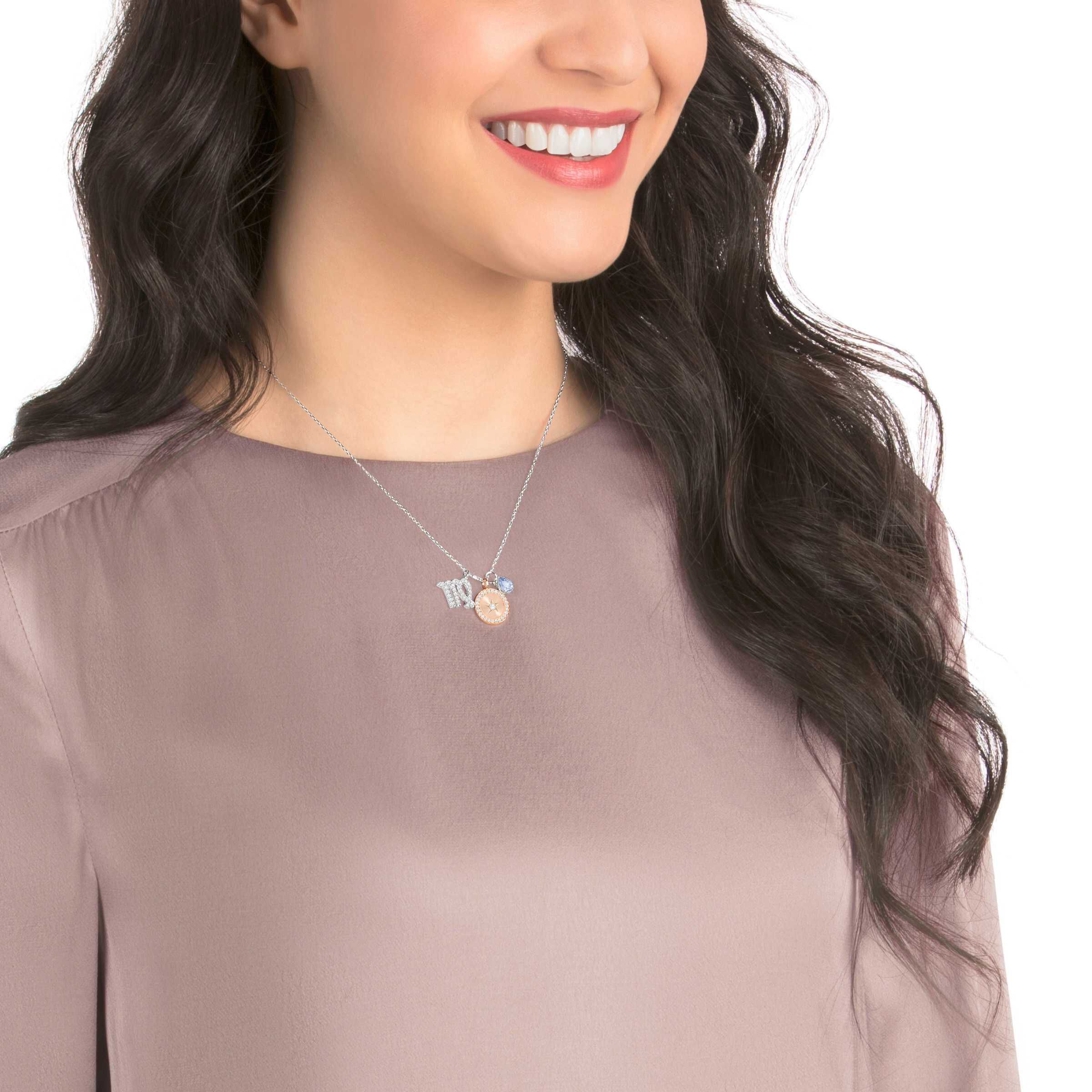 swarovski تعليقة zodiac،   برج  العذراء،  بنفسجية،  بطلاء  من  الروديوم