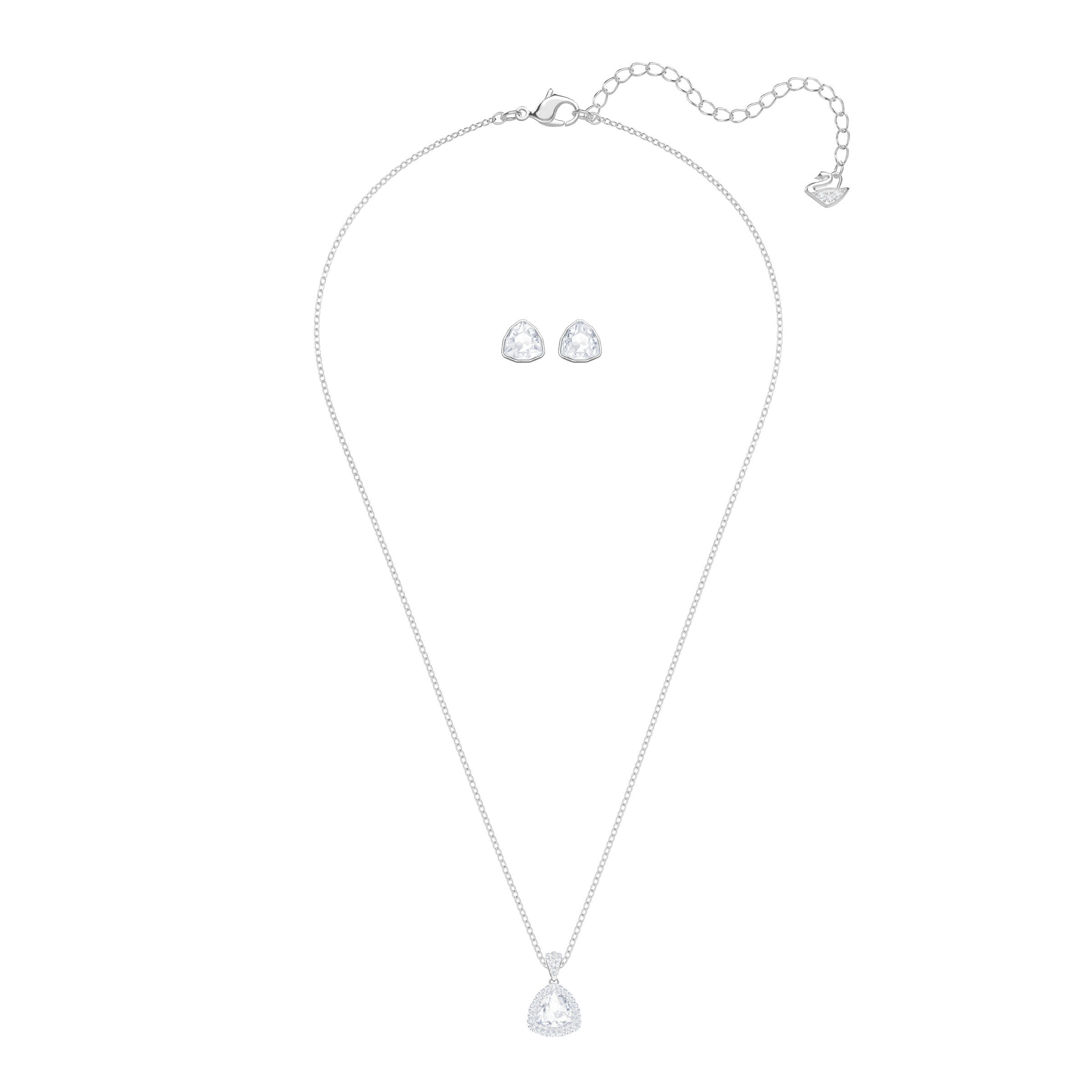 swarovski طقم begin، قطع مثلث براق، لون أبيض، طلاء روديوم