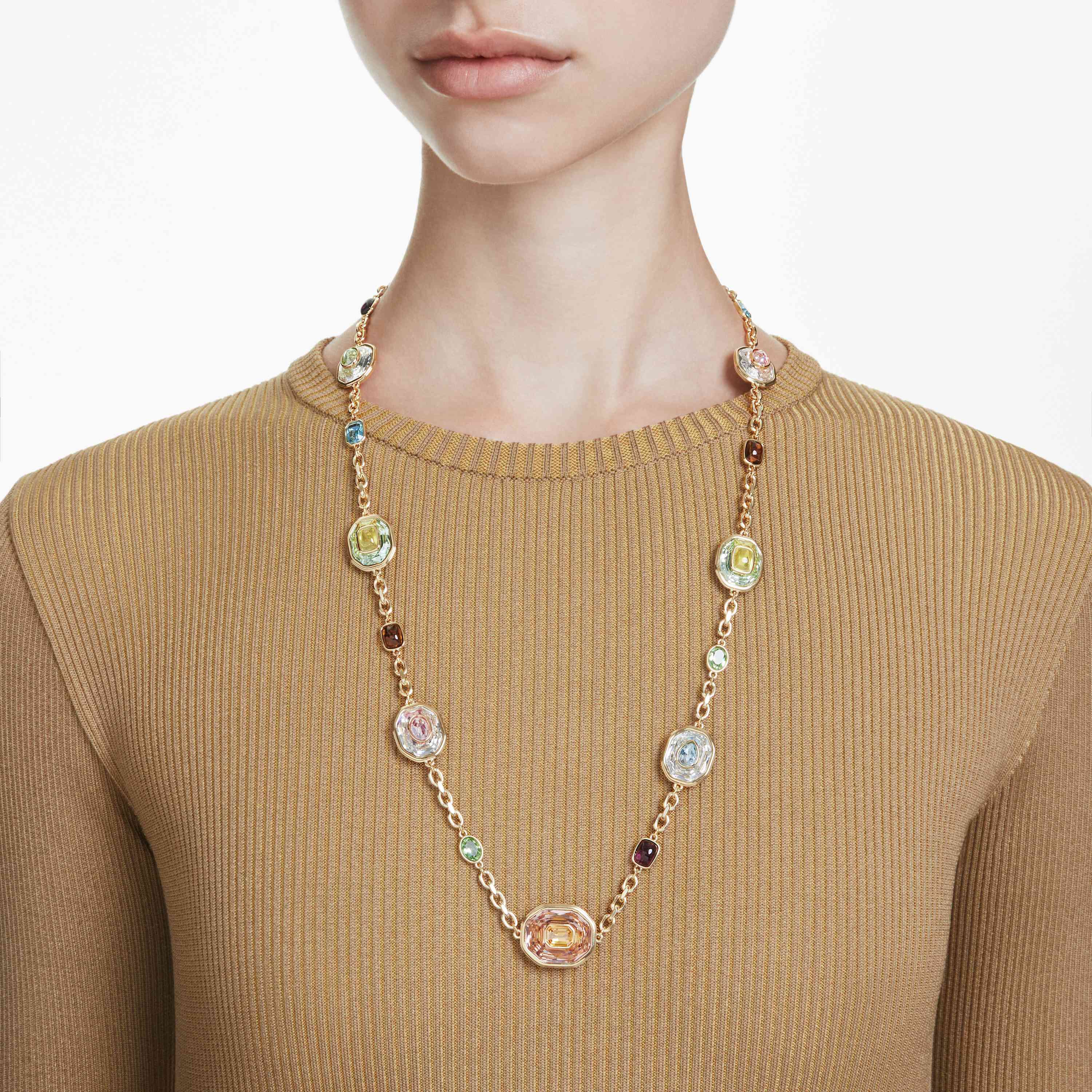 swarovski سلسلة chroma، قطع مُثَمَّن، ألوان متعددة، طلاء باللون الذهبي