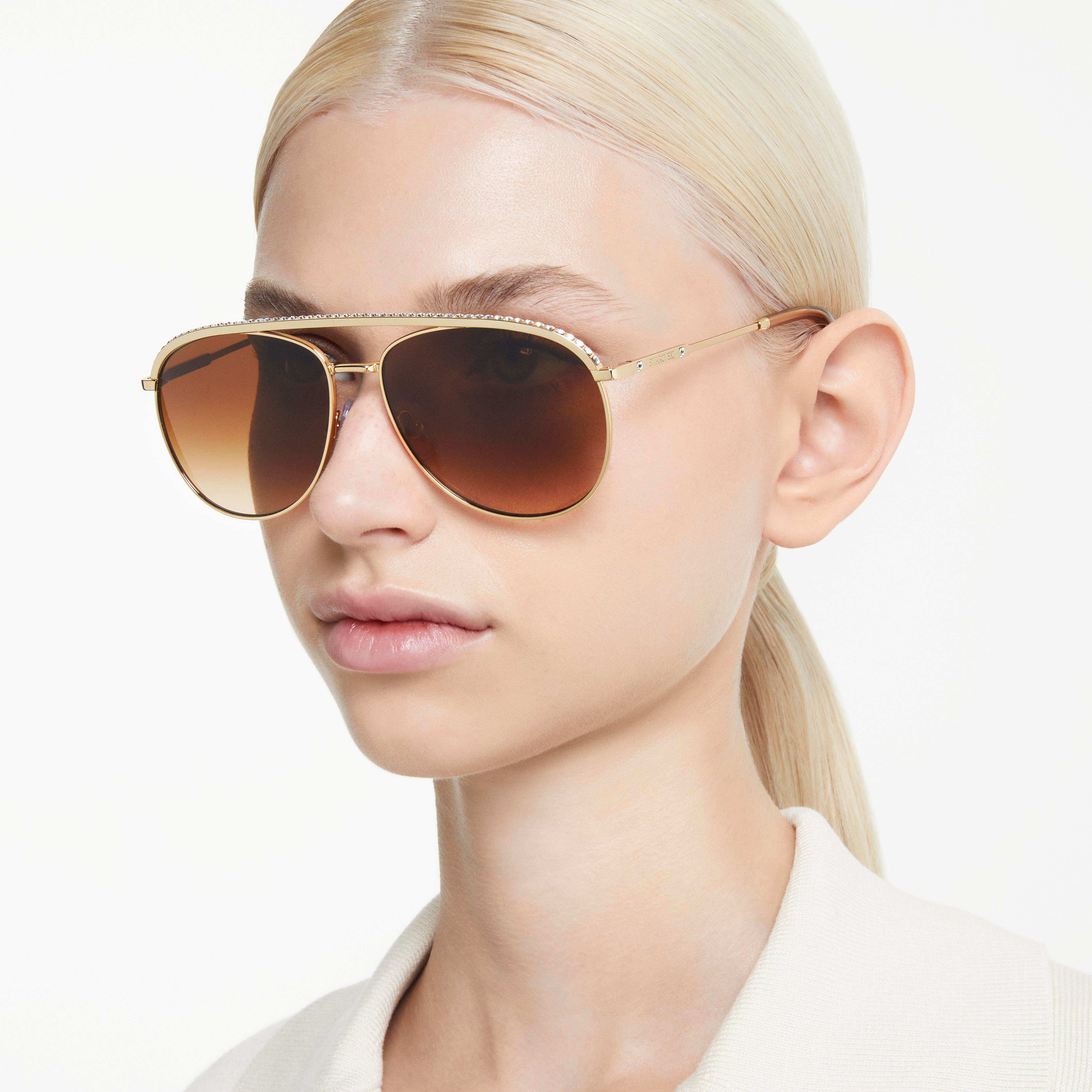 swarovski نظارة شمسية، شكل بايلوت، sk7005el، لون بني