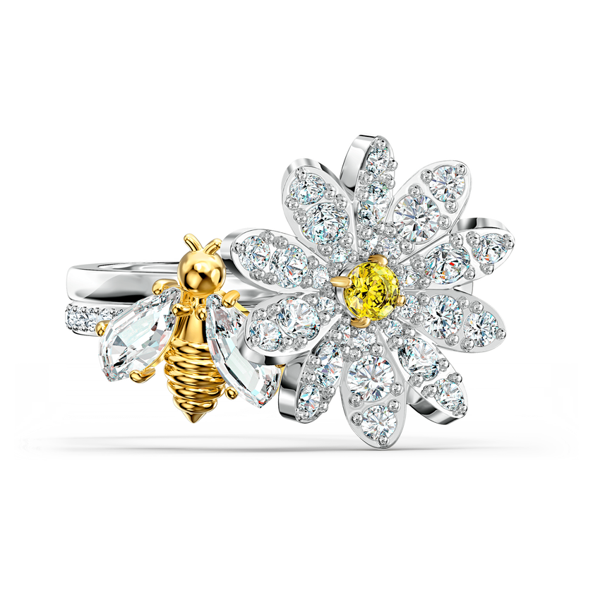 swarovski مجموعة خواتم eternal flower، لون أصفر، لمسة نهائية من معادن مختلطة