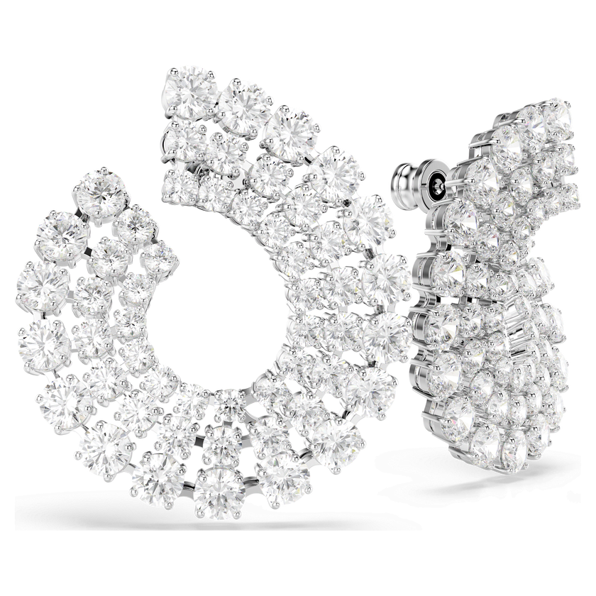 swarovski أقراط حلقية matrix، قطع مستدير متنوع، لون أبيض، طلاء روديوم
