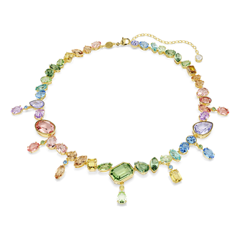 swarovski gema necklace  mixed cuts  dangling crystals  multicolored  gold tone plated