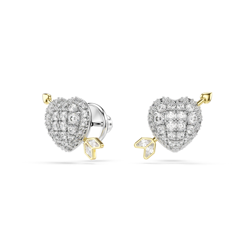 swarovski أقراط دبوسية idyllia، قطع متنوع، شكل قلب وسهم، لون أبيض، لمسة نهائية من معادن مختلطة