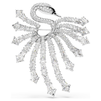 swarovski بروش vienna، قطع متنوع، شكل بجعة، لون أبيض، طلاء روديوم