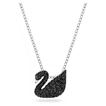 swarovski قلادة iconic swan بحلية متدلية، صغيرة، لون أسود، طلاء روديوم