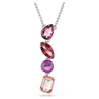 swarovski gema pendant  mixed cuts  pink  rhodium plated