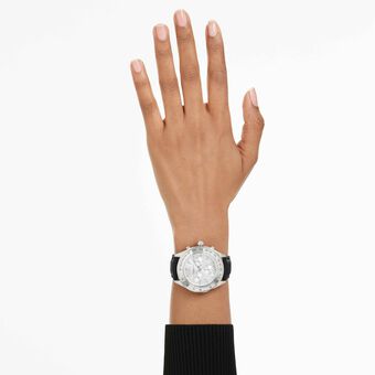 swarovski ساعة بمقياس سرعة dextera ، صناعة سويسرية، سوار جلد، لون فضي، ستانلس ستيل