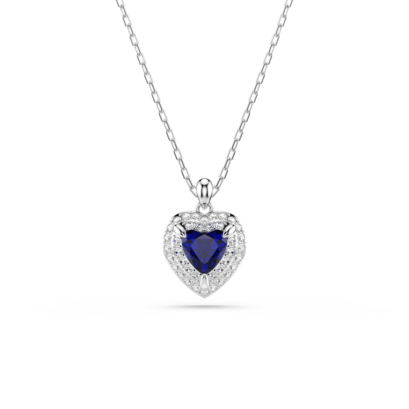 swarovski قلادة one، قطع على شكل قلب، ترصيع بافيه، شكل قلب، لون أزرق، طلاء روديوم
