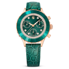 ساعة يد Octea Chrono، صناعة سويسرية، سوار جلد، لون أخضر، لمسة نهائية بلون ذهبي وردي