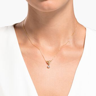 swarovski قلادة lifelong heart، لون أبيض، لمسة نهائية من الذهب الوردي عيار 18 قيراط