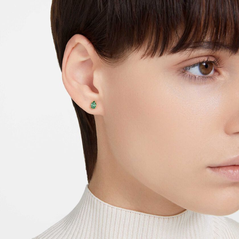 swarovski أقراط دبوسية chroma، قطع على شكل كمثري، لون أخضر، طلاء بلون ذهبي