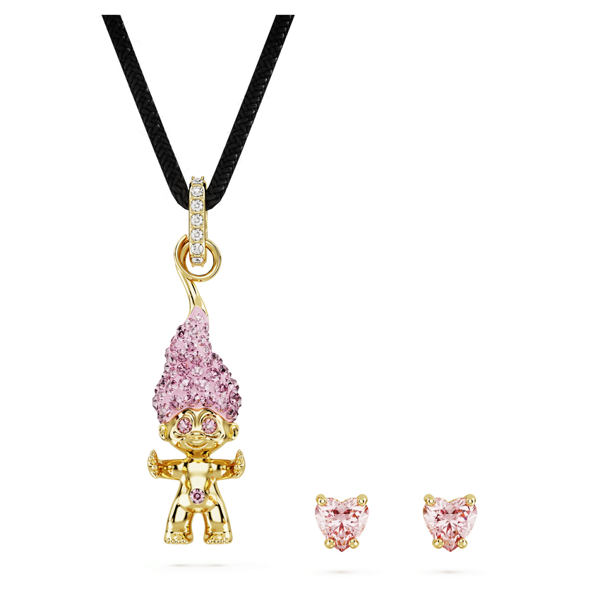 swarovski طقم good luck trolls، قزم، لون وردي، طلاء باللون الذهبي