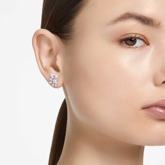 swarovski أقراط دبوسية mesmera، قطع متنوع، شكل زهرة، لون أبيض، طلاء روديوم