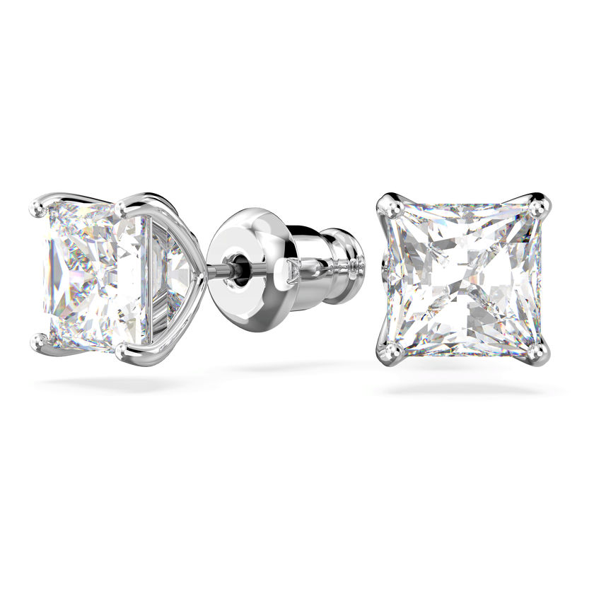 swarovski أقراط دبوسية stilla attract، قطع مربع، لون أبيض، طلاء روديوم