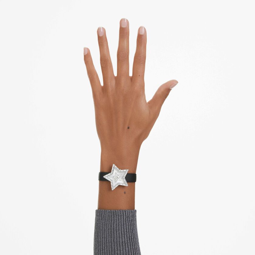 swarovski ساعة يد symbolica star، صناعة سويسرية، شكل نجمة، سوار جلد، لون أبيض، ستانلس ستيل