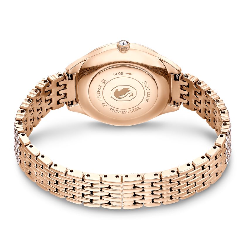 swarovski ساعة attract، صناعة سويسرية، سوار معدني، لون ذهبي وردي، لمسة نهائية باللون الذهبي الوردي