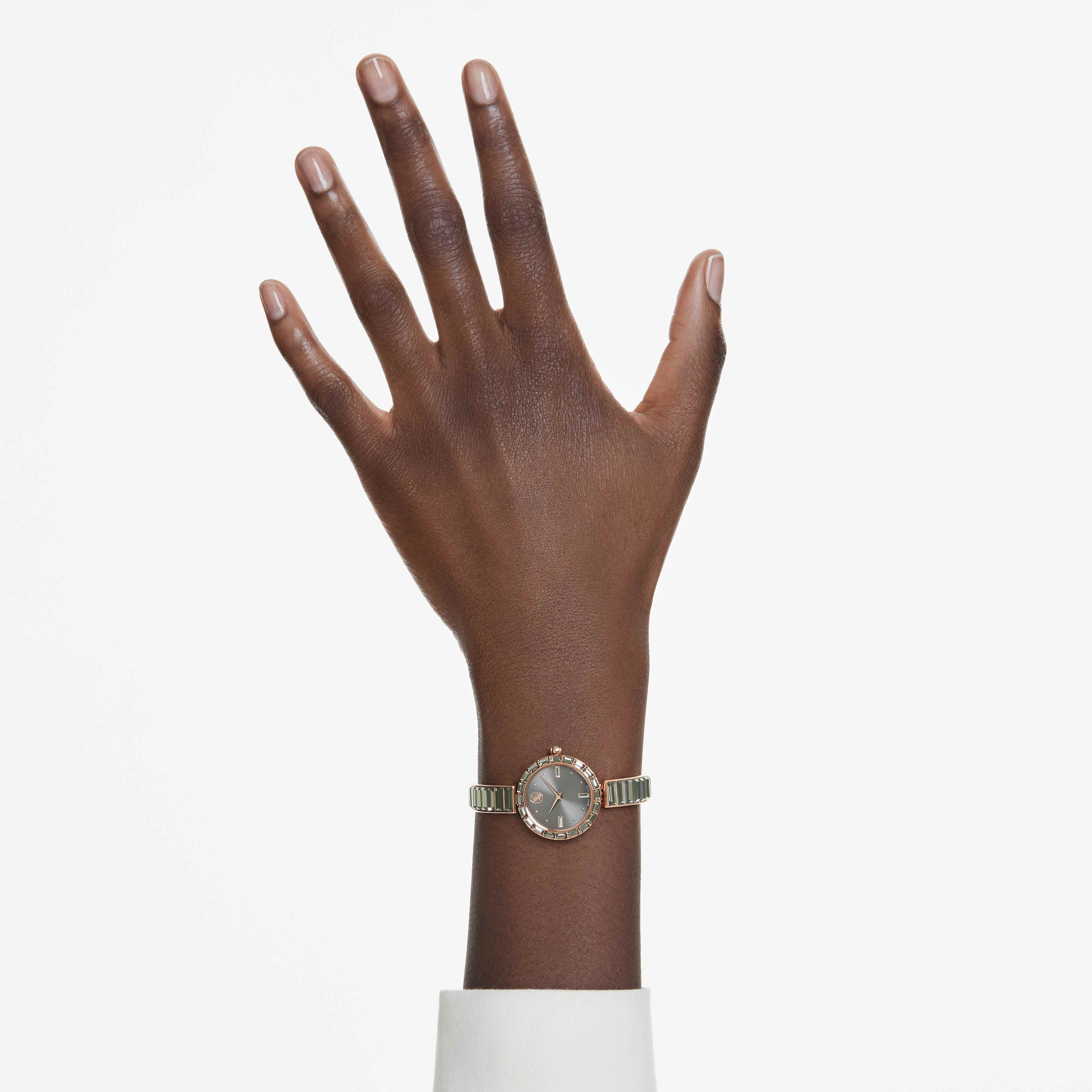 swarovski ساعة يد matrix bangle، صناعة سويسرية، سوار كريستال، لون رمادي، لمسة نهائية باللون الذهبي الوردي