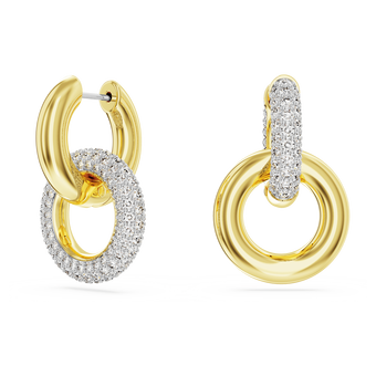 swarovski أقراط حلقية dextera، تصميم غير متماثل، حلقات متداخلة، لون أبيض، لمسة نهائية من الذهب عيار 18 قيراط