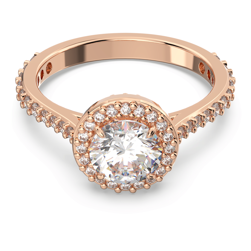 swarovski خاتم كوكتيل una angelic، قطع مستدير، كريستالات متراصة، لون أبيض، طلاء ذهبي وردي