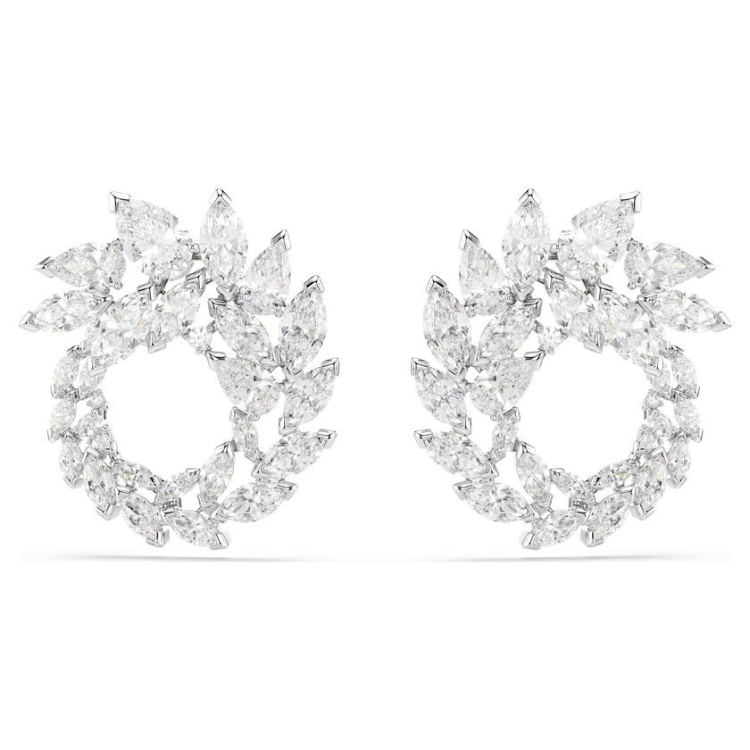 swarovski أقراط حلقية mesmera، قطع ماركيز، لون أبيض، طلاء روديوم