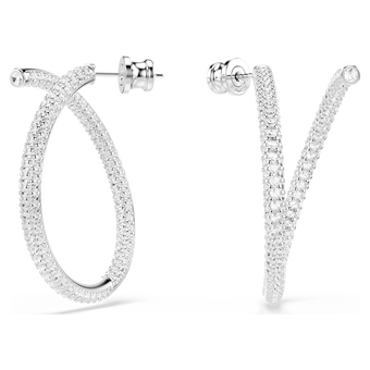 swarovski أقراط حلقية dextera، قطع مستدير، لون أبيض، طلاء روديوم