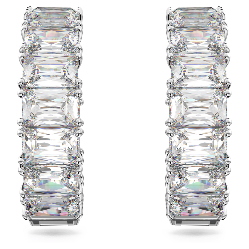 swarovski أقراط حلقية matrix، قطع مثمن، لون أبيض، طلاء روديوم