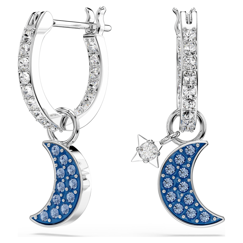 swarovski أقراط متدلية symbolica، قطع مُستدير، قمر، لون أزرق، طلاء روديوم