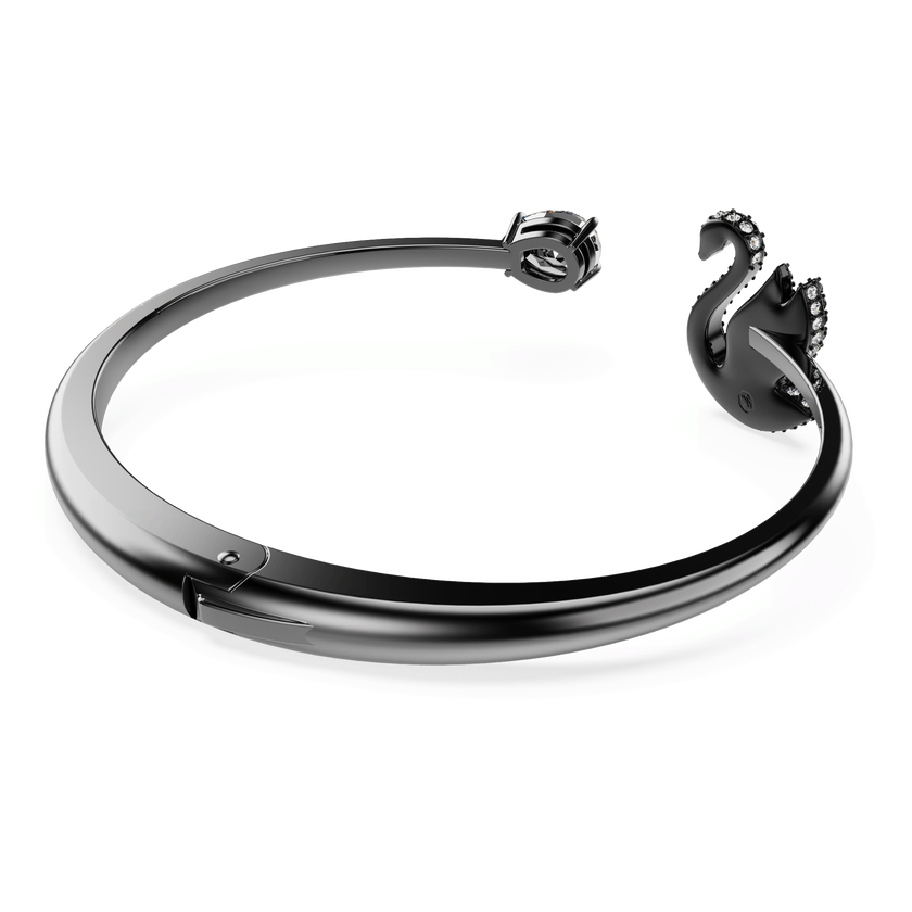 سوار swarovski swan، على شكل بجعة، لون أسود، طلاء روثينيوم