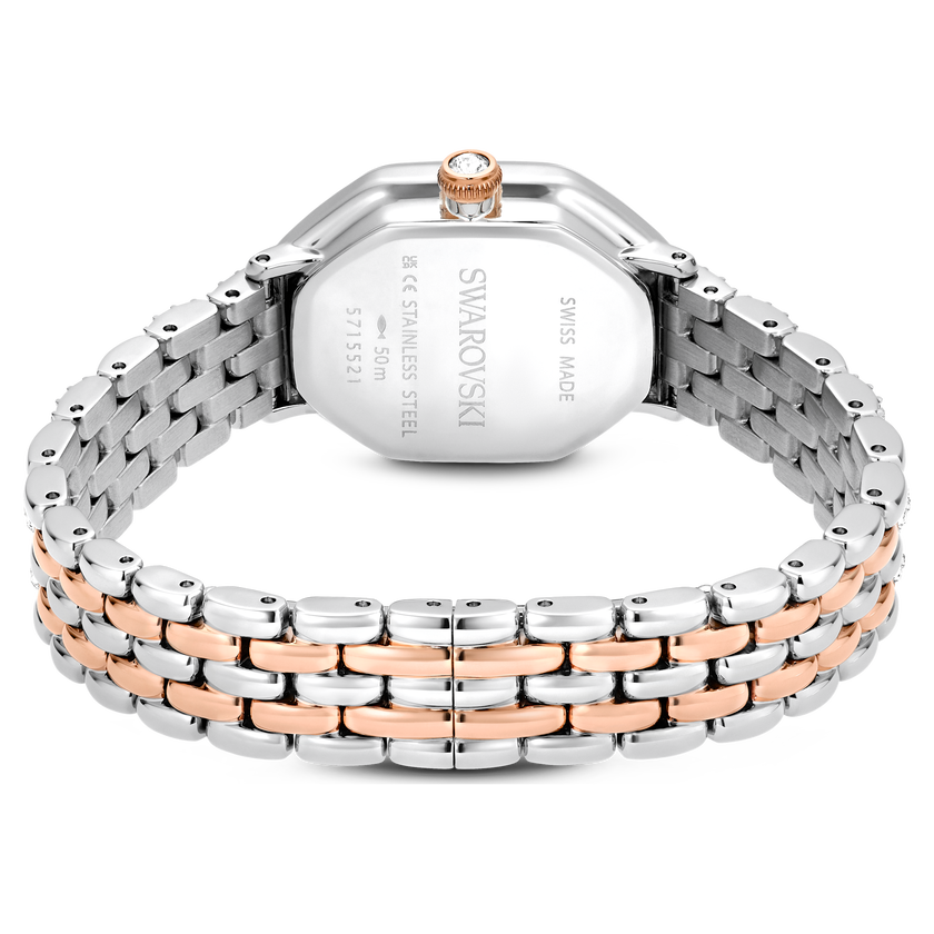 swarovski ساعة يد dextera octagon، صناعة سويسرية، سوار معدني، لون فضي، لمسة نهائية باللون الذهبي الوردي