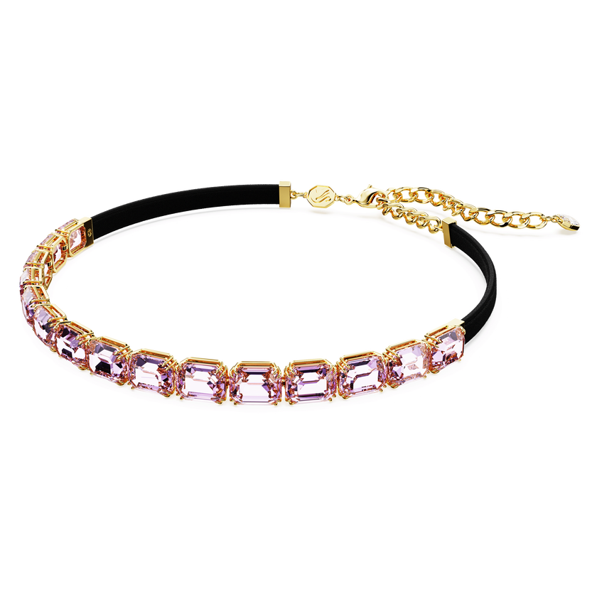 swarovski عقد شوكر millenia tennis، قطع مُثَمَّن، لون أرجواني، طلاء باللون الذهبي