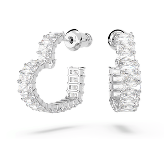 swarovski أقراط حلقية matrix، قطع باغيت، شكل قلب، حجم صغير، لون أبيض، طلاء روديوم