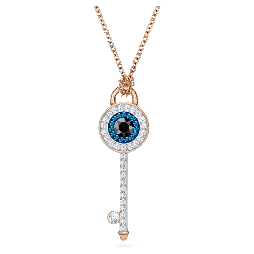 swarovski قلادة symbolica، عين الحسود ومفتاح، لون أزرق، طلاء باللون الذهبي الوردي